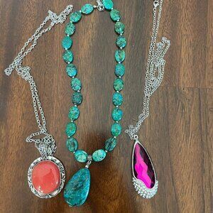 Set of 3 Fashion Costume Jewlery Necklaces Stones Orange, Blue/green, Pink